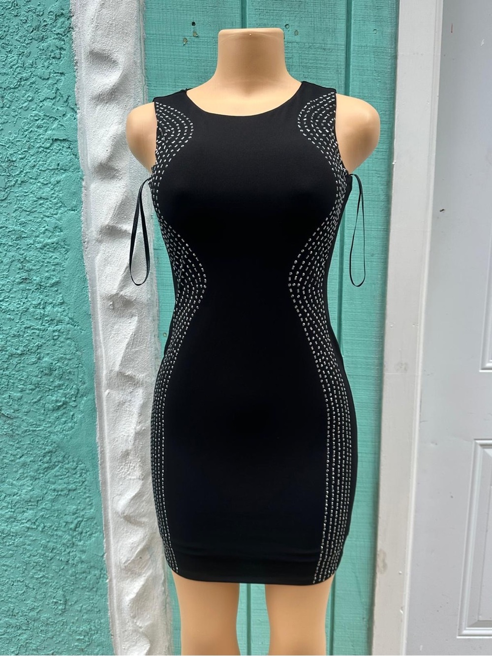 Calvin Klein Black Sleeveless Bodycon Mini with Silver Stud Detailing